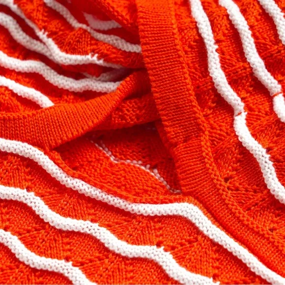 Commense Red Striped One Shoulder Knit Crop Top - size medium - Picture 5 of 7